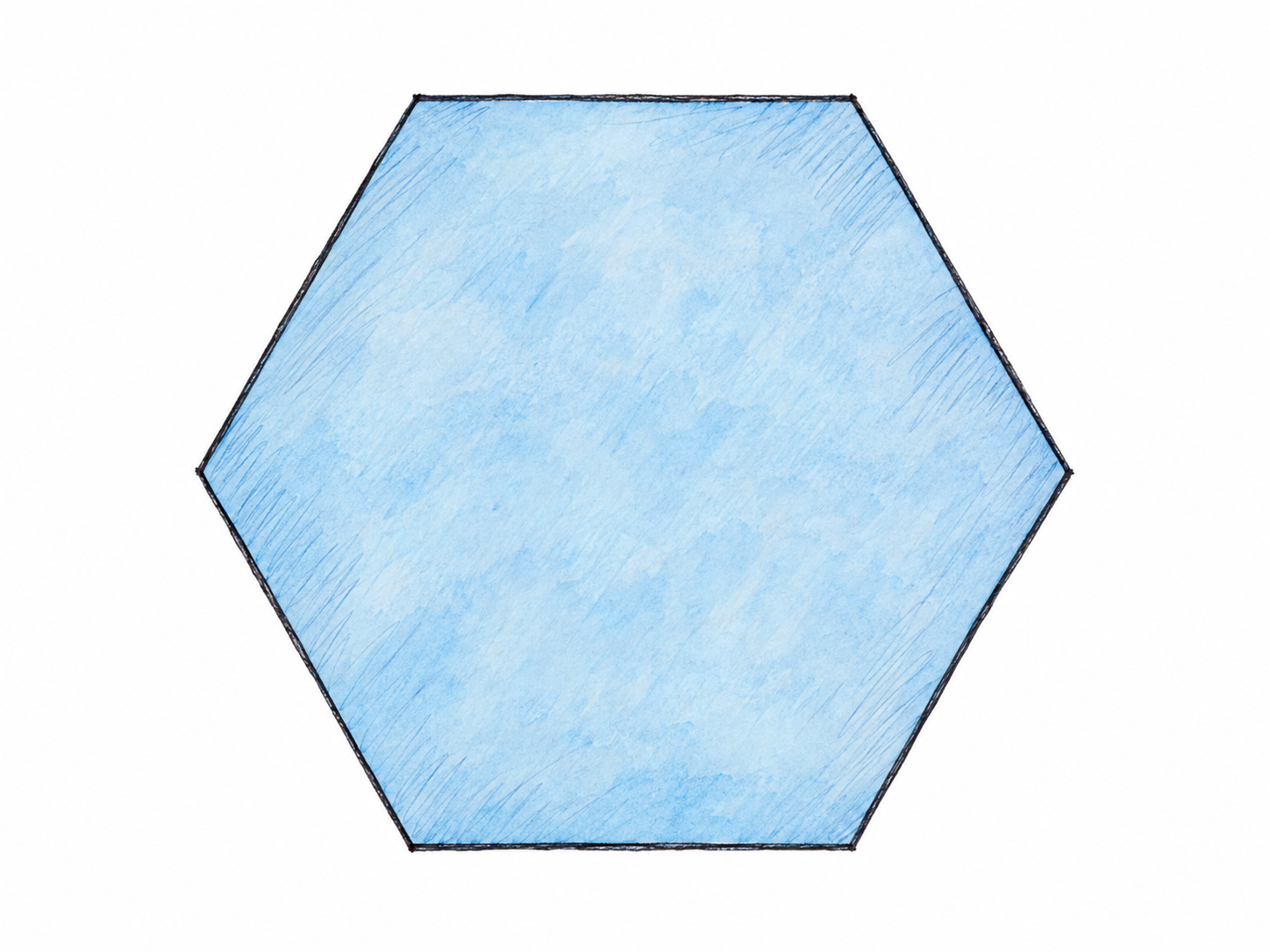 One large, flat regular hexagon viewed straight on, with six clearly countable straight sides and six corners.