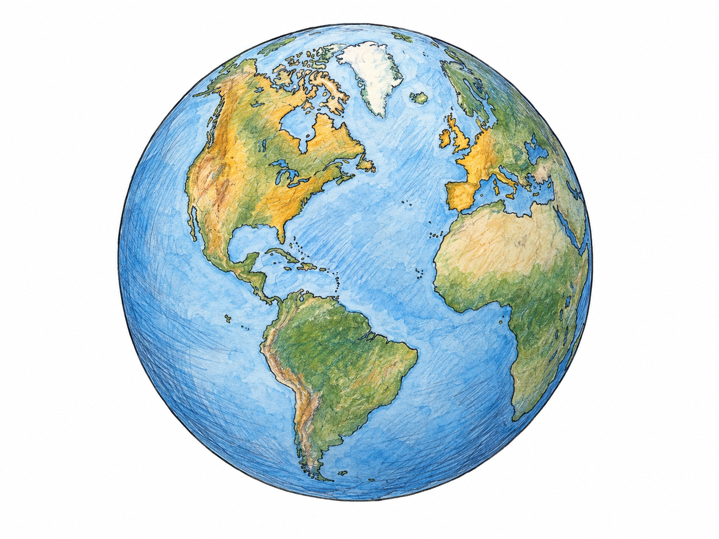 An Atlantic-centered globe with North America and western Europe gently emphasized, providing a simple geographic illustration of countries commonly associated with the West.