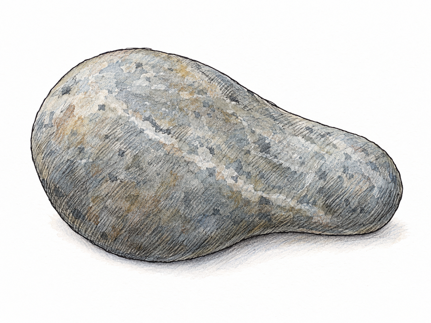 A single smooth, asymmetrical stone with a clearly defined curved outline and gently undulating surface, making both its outer contour and three-dimensional shape easy to see.