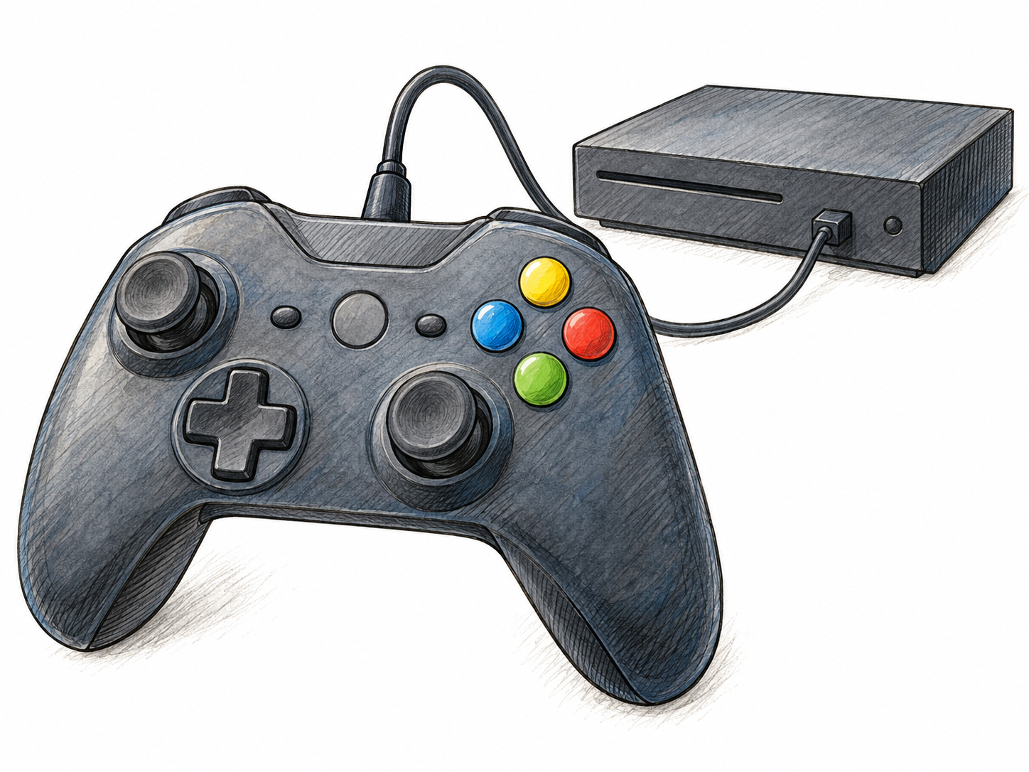 A wired handheld game controller connected to a game console, with the controller prominent so the regulating device is immediately recognizable.