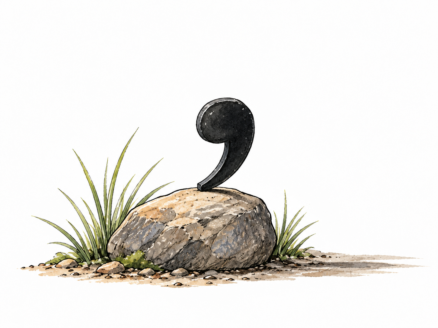 One clearly recognizable raised curved apostrophe punctuation mark cast as a small black typographic object, no other text.
