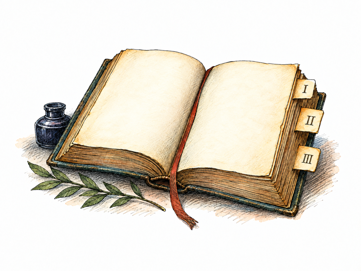 Open long-poem book visibly divided into major sections by simple Roman numerals I,II,III on separate exposed section tabs, no prose or chapter heading; only these functional section numbers.