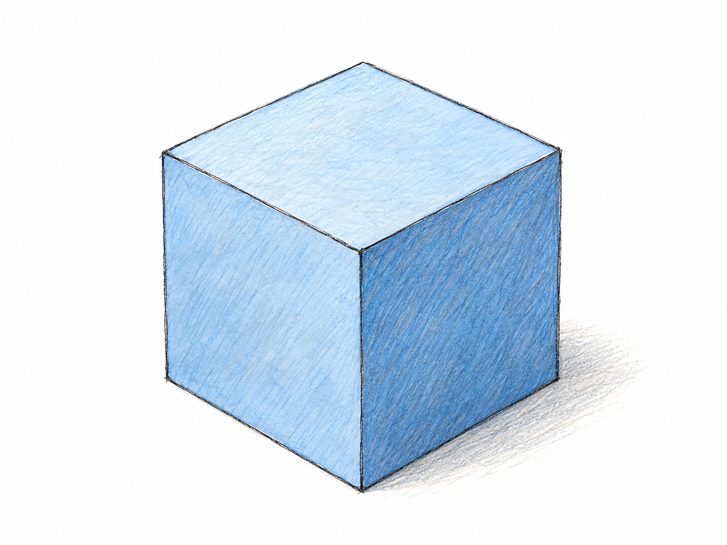 One plain solid cube in a clear three-quarter view, showing its top and two side faces.