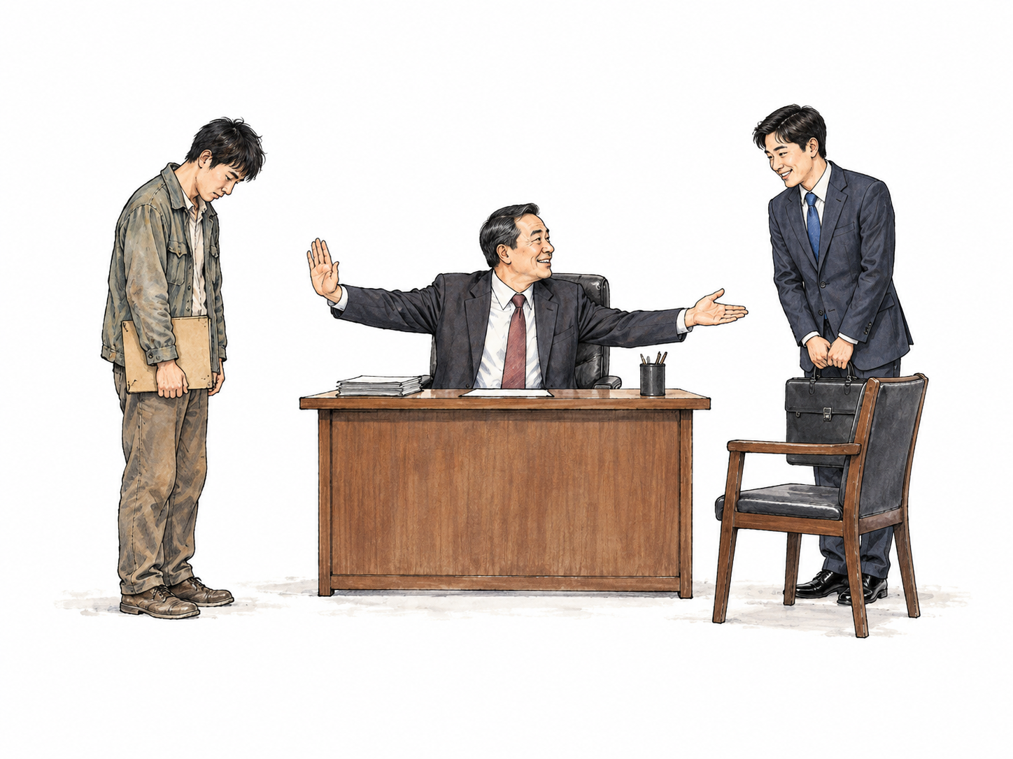 Employer turns away from a plainly dressed applicant while favoring an otherwise similar applicant in a polished suit, unfair appearance-based assumption.