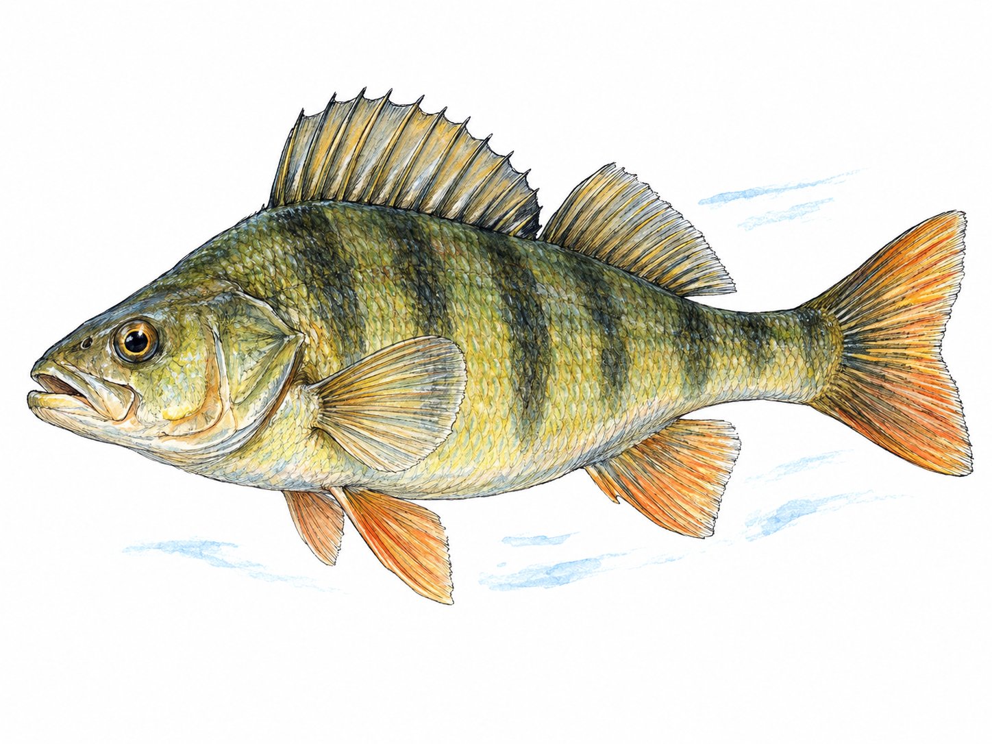A single fish swimming in side view, with its thin, translucent pectoral fin extended and its dorsal and tail fins clearly visible, emphasizing the body parts used for propulsion and balance.