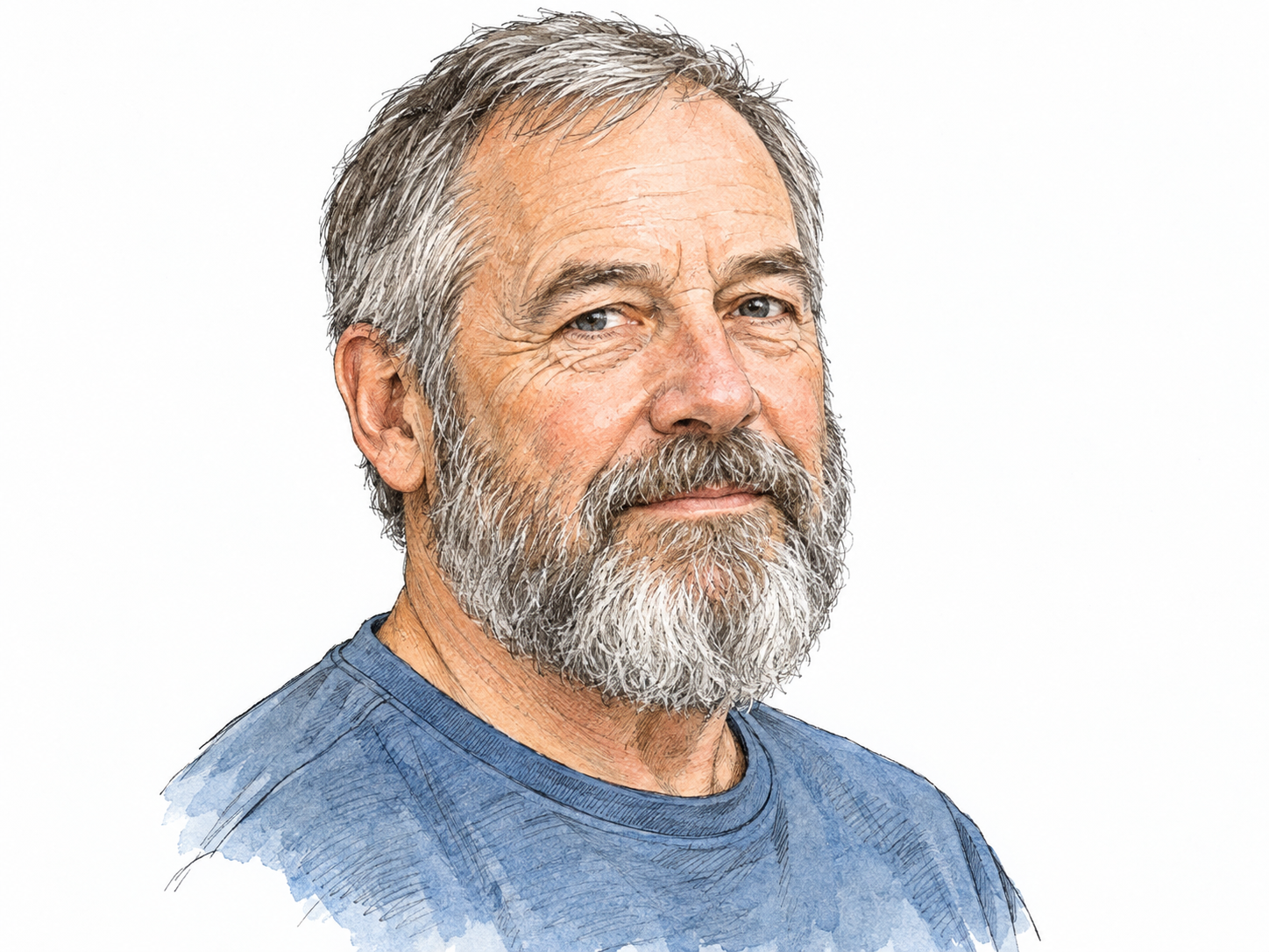 A close three-quarter portrait of an older man with a full beard, clearly showing hair growing across his chin, jaw and lower cheeks.