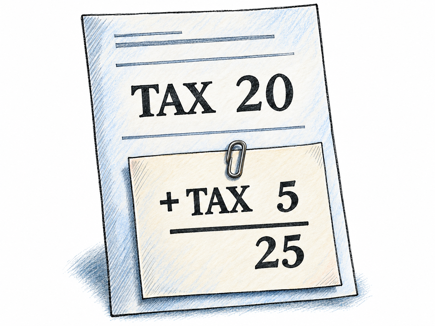 An existing tax assessment remains in place while a second tax amount is physically added to the same bill, increasing the total owed.