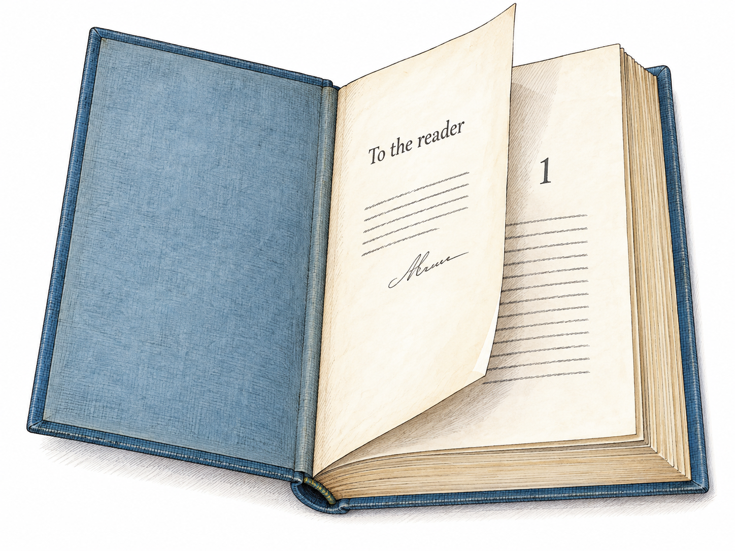 An introductory note addressed to the reader appears before the first chapter of an open book.