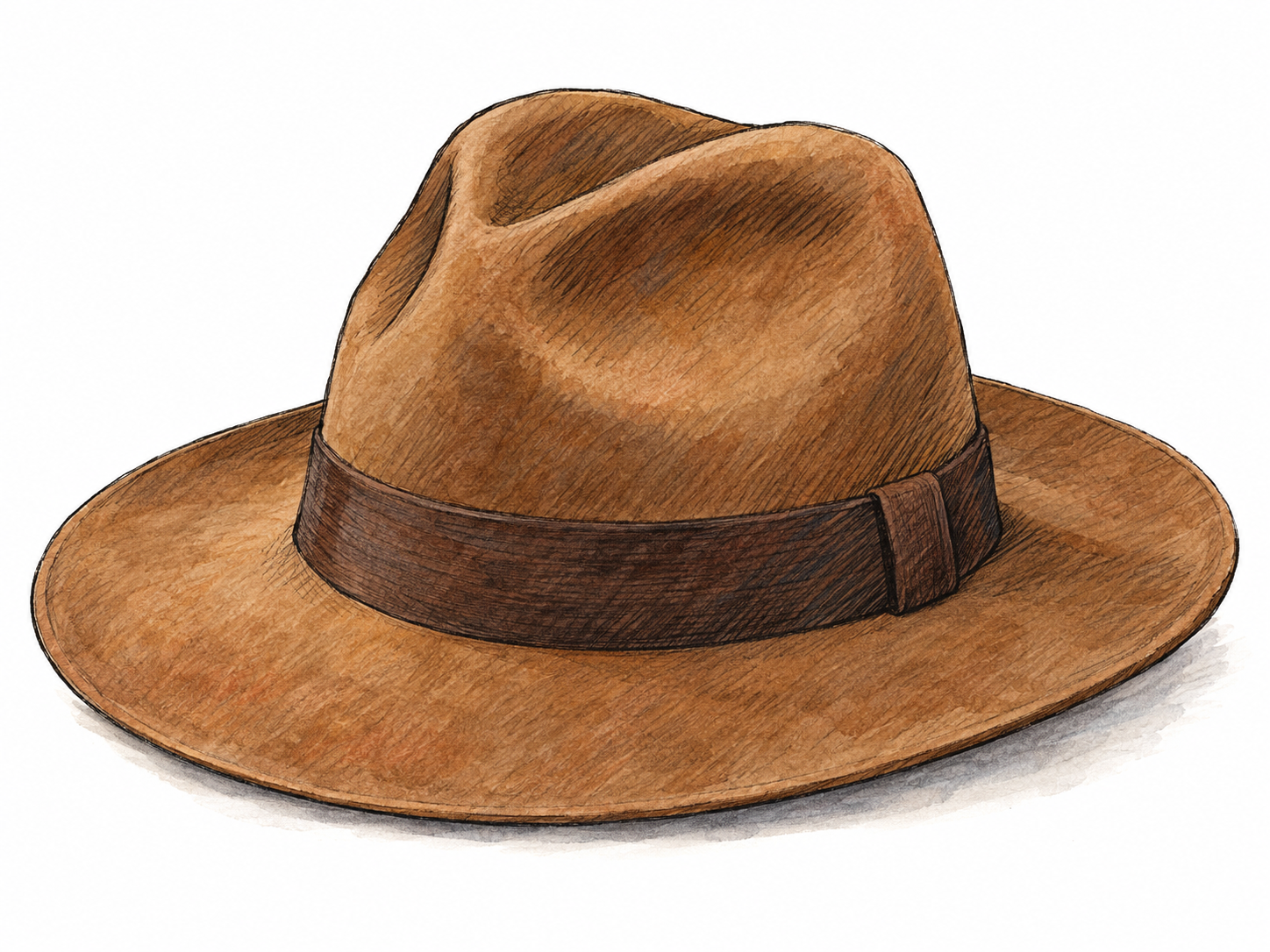 A single recognizable felt hat, shown in three-quarter view with a clearly defined crown, brim, and plain hatband.