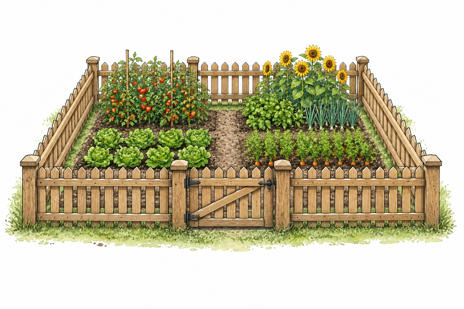 Clearly bounded rectangular garden plot with firm fence on every side.