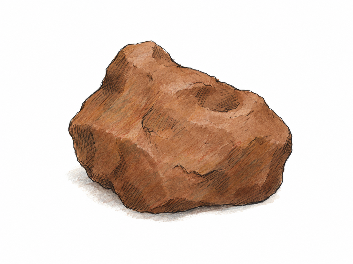 A single small, irregular lump of brown clay resting on a plain white surface, its uneven outline and solid volume clearly visible.
