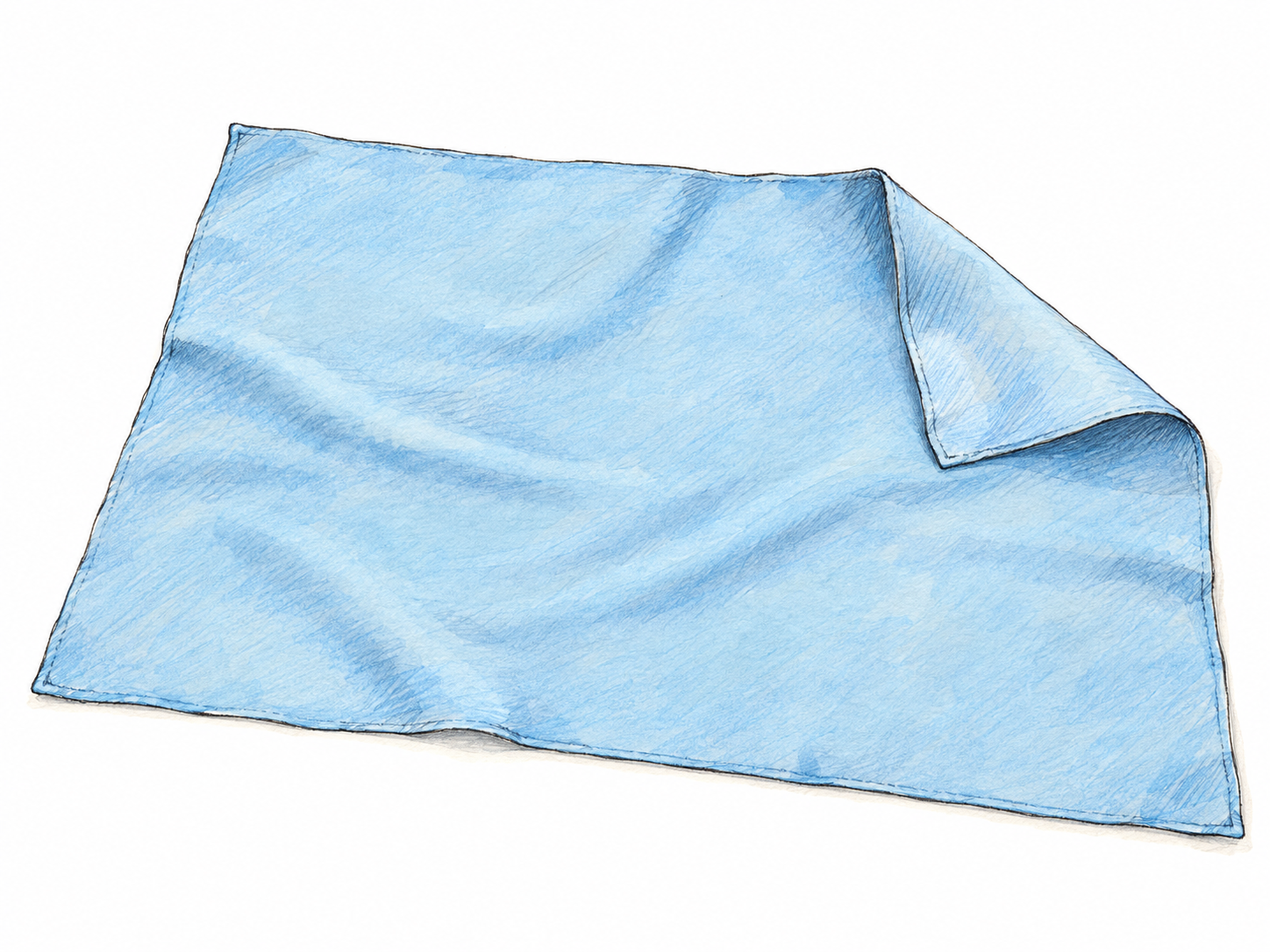 A single broad, thin sheet of pale blue fabric spread mostly flat, with one corner folded back to show its thin edge and supple material.