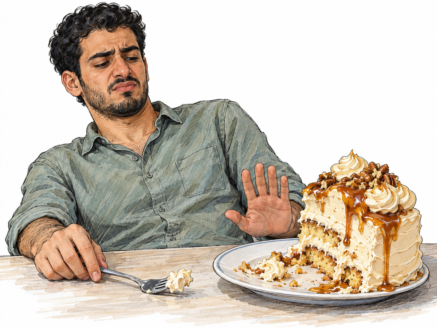 After a few bites of an extravagantly frosted cake, a diner recoils from its excessive sweetness and richness, setting down his cream-coated fork and pushing the plate away.