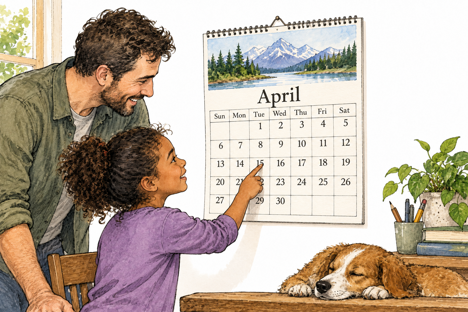 A single calendar month has a clean seven-column grid of numbered days, restrained accurate typography.