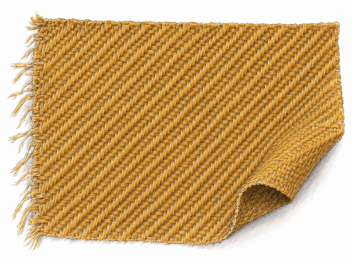 A close view of a single solid-color twill fabric swatch, with diagonal ribs visibly formed by staggered interlacing threads rather than printed stripes.