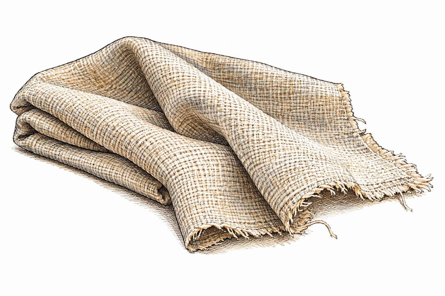 A folded length of woven fabric with visible warp and weft, soft drape and raw edge.