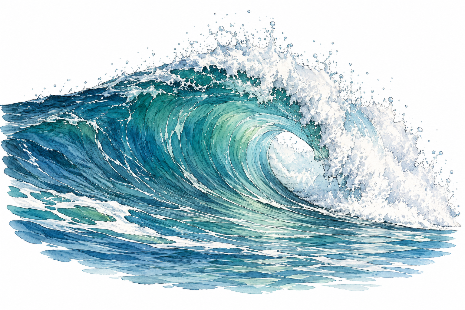 Single curling ocean wave with blue-green crest and white foam, natural readable water ridge.