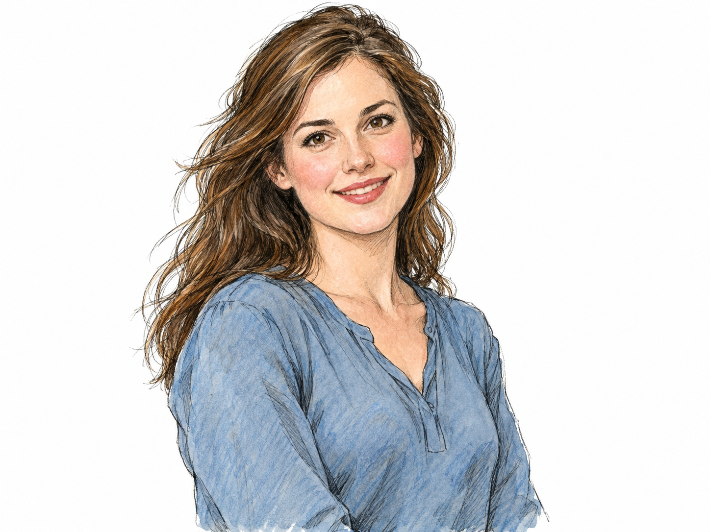 A fresh, lively young woman with a warm smile, bright eyes and naturally rosy cheeks: a simple, appealing portrait emphasizing healthy good looks rather than glamour.