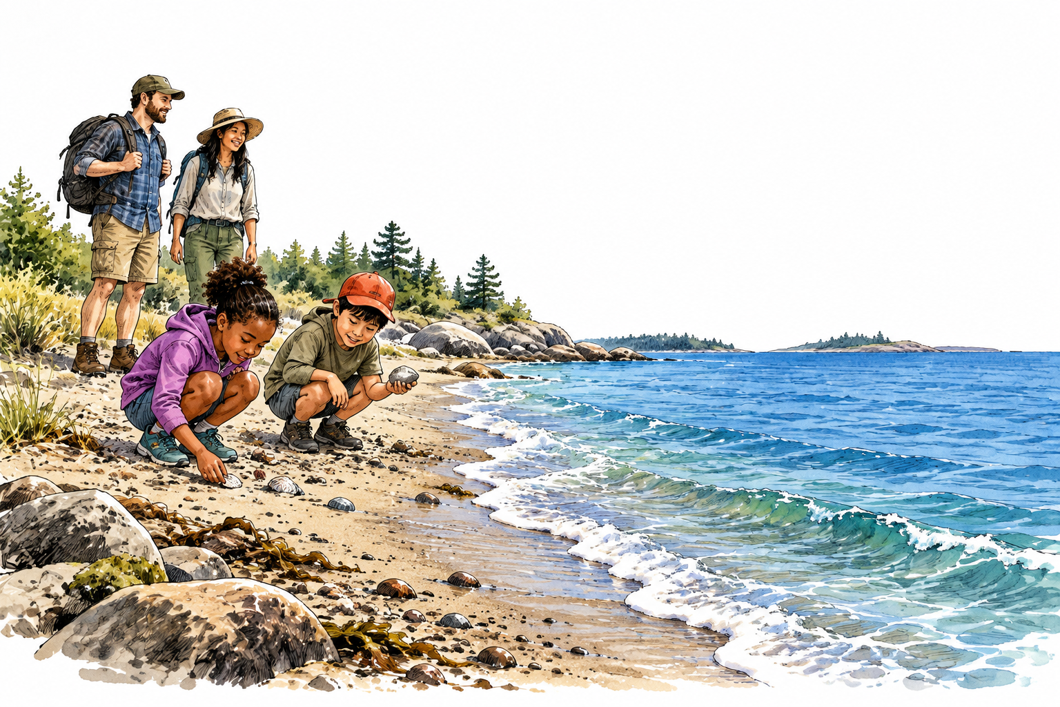 Clear dividing shoreline between blue water and solid earthy land.