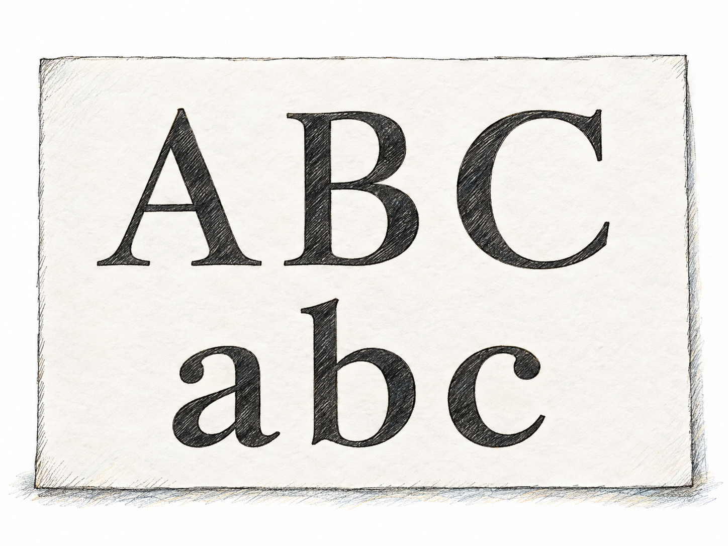A simple type specimen displaying uppercase and lowercase letters in one unmistakably consistent serif style, making the shared design of a set of characters the focus.