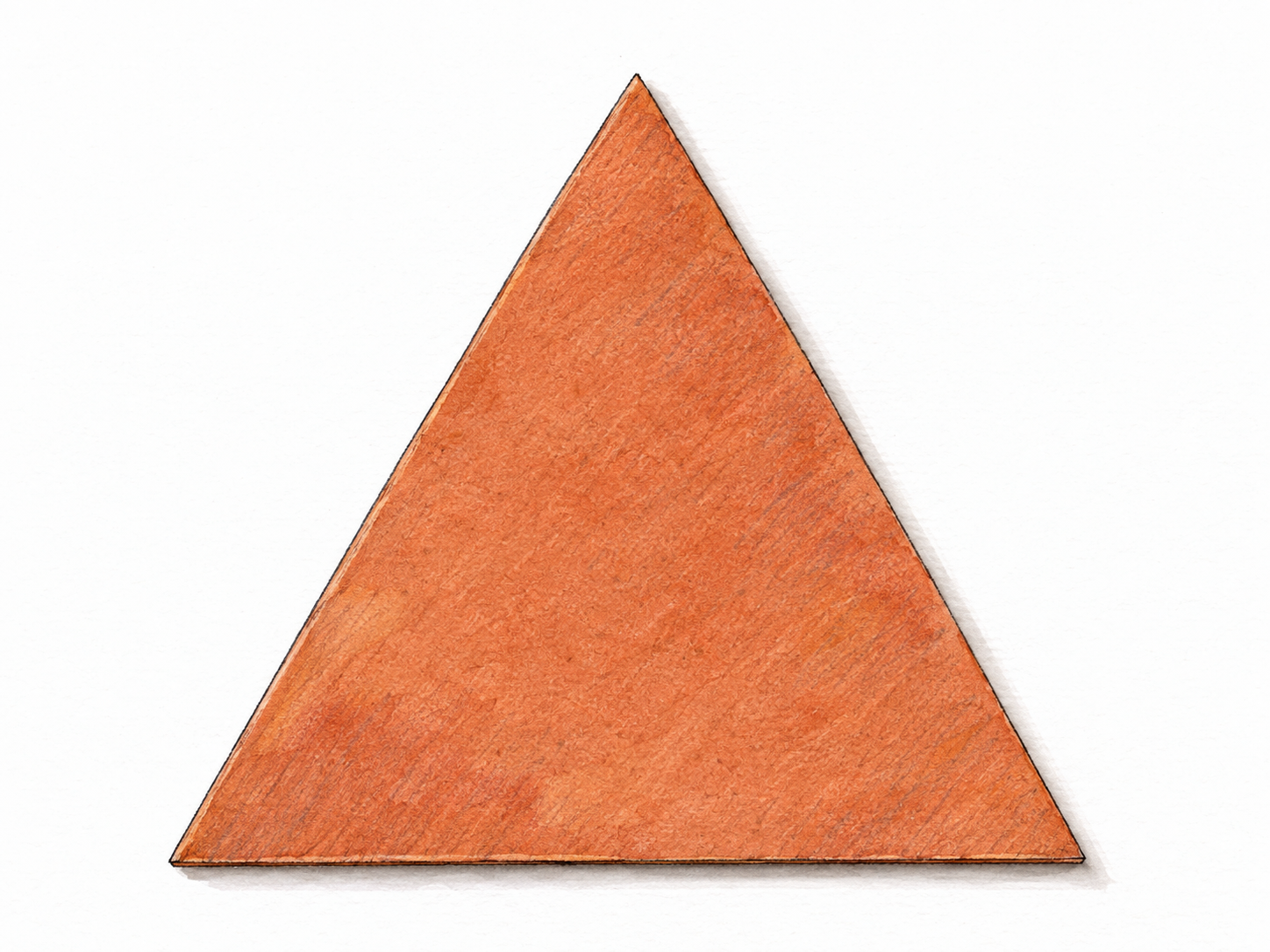 One thin terracotta-colored triangular card lying flat, viewed directly from above.