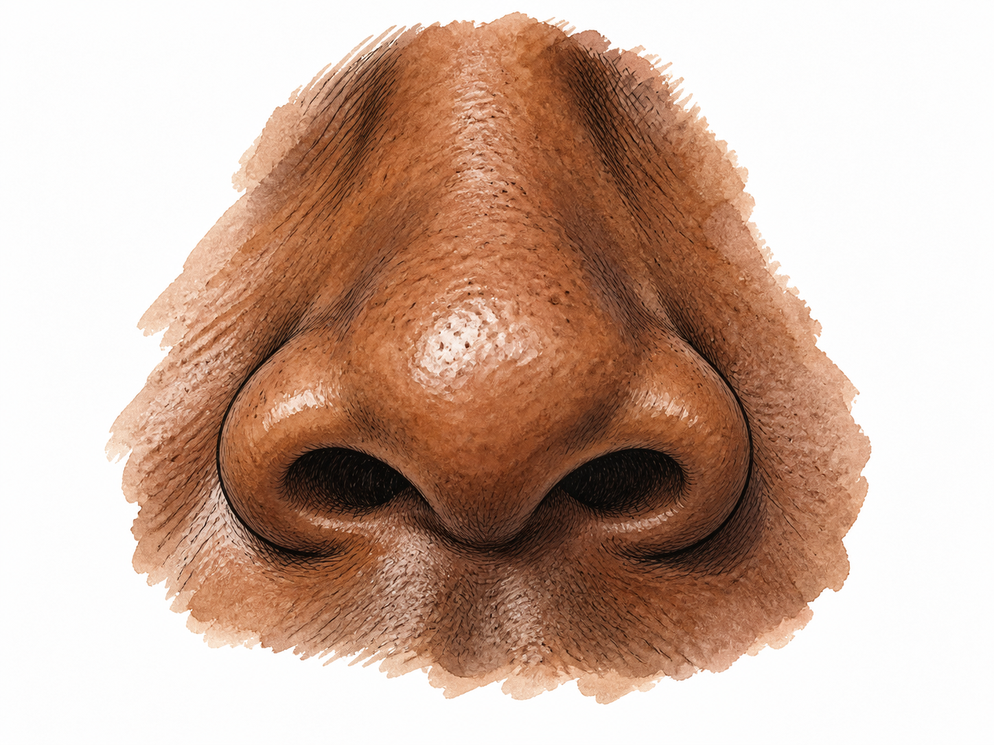 Close natural portrait detail of a Black adult's nose and nostrils, respectful realistic anatomy.