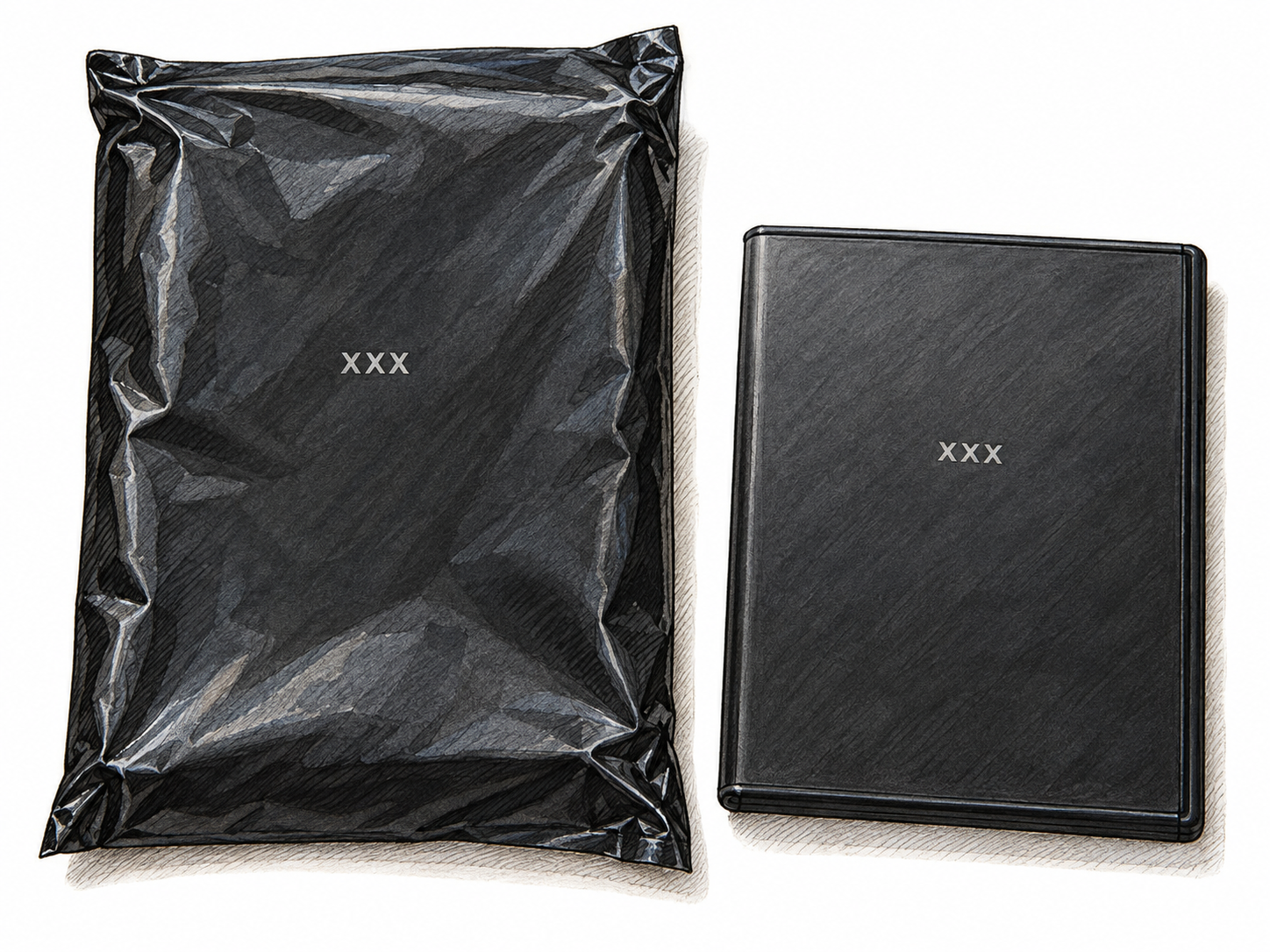 Opaque adult-media packages carry conventional XXX marks.