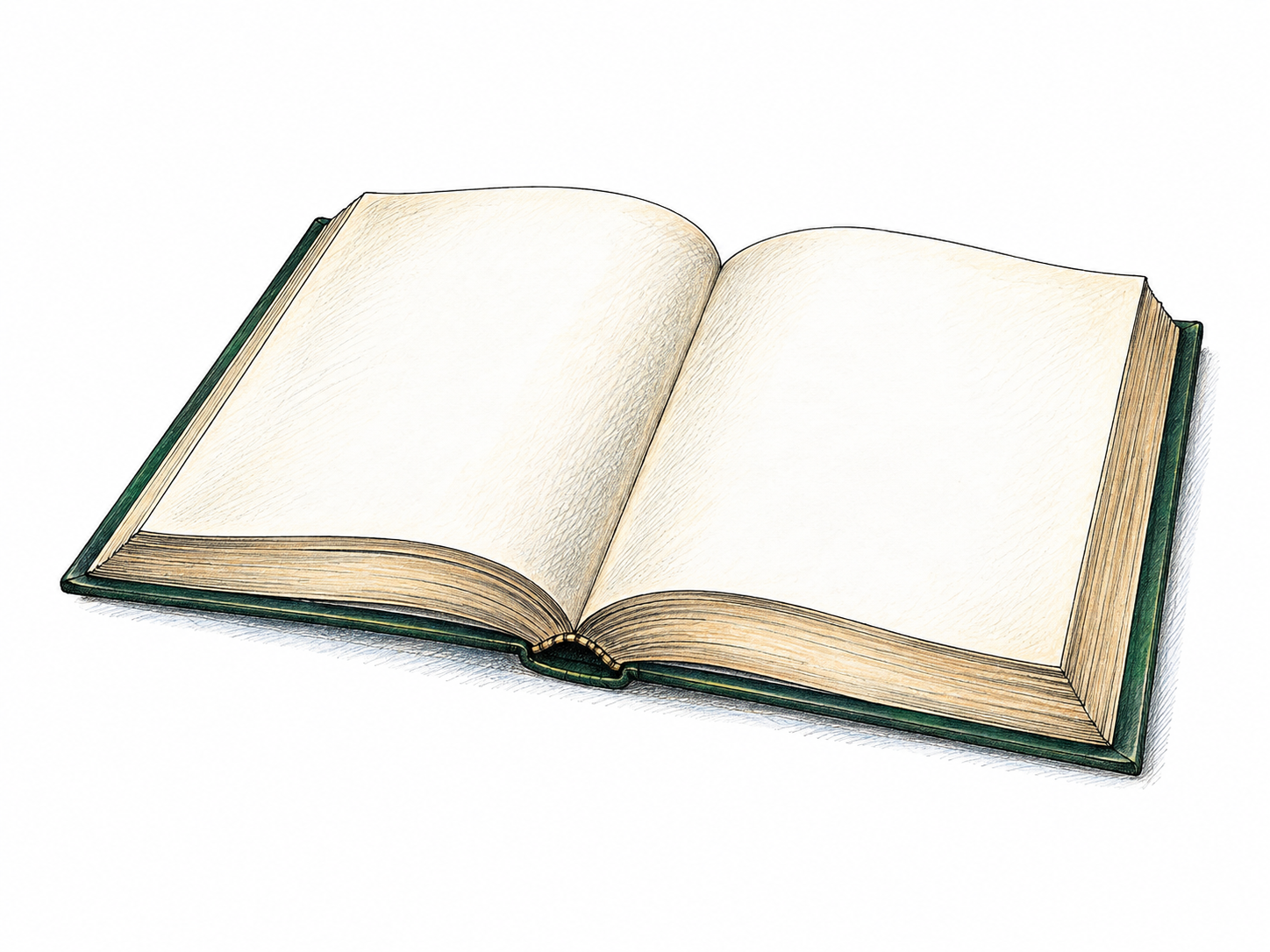 One modern bound book lies open with visible page block and covers, pages completely blank to avoid incidental writing; no title or logos, simple object isolated on white.