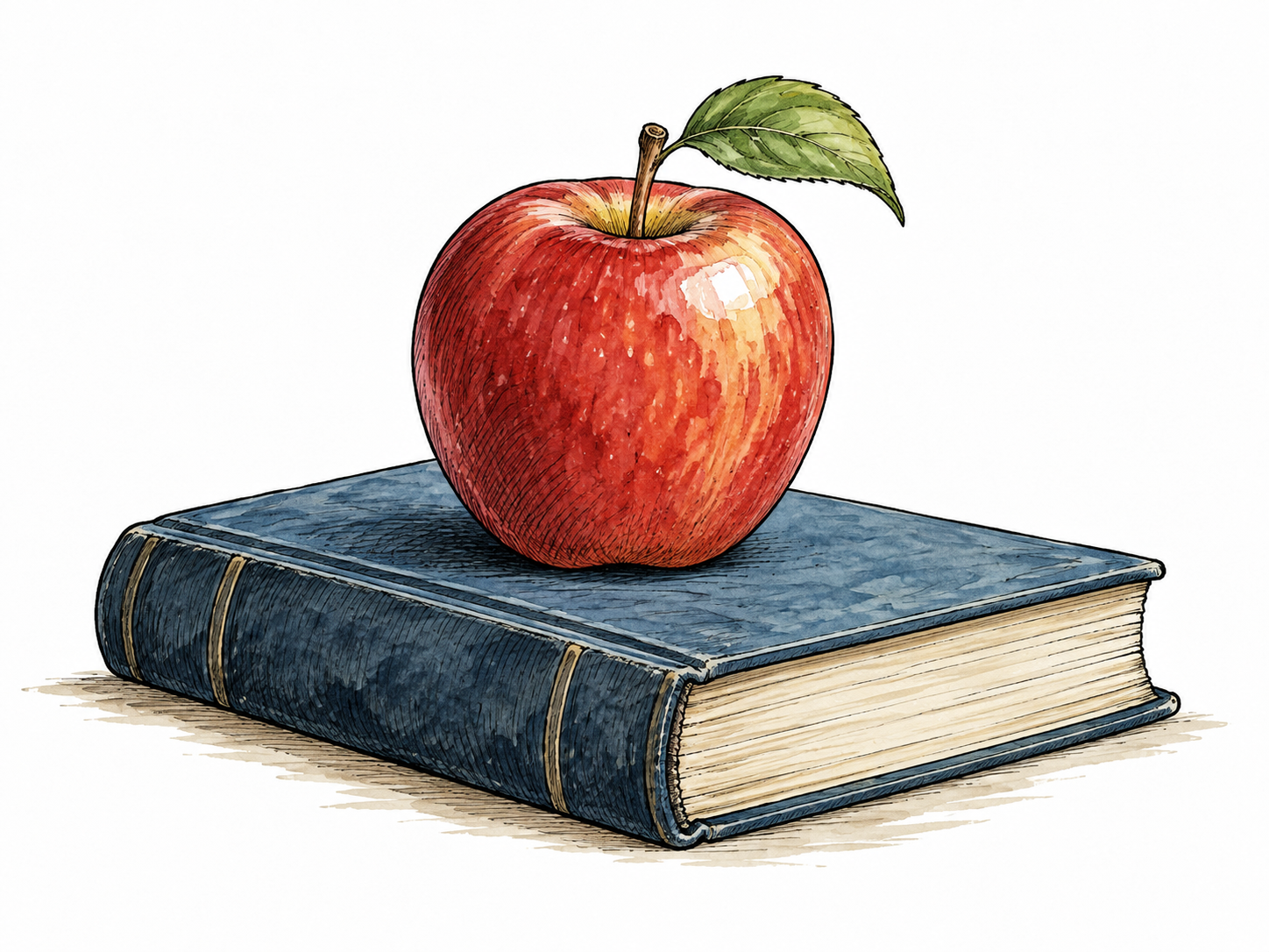 A red apple rests directly upon a closed book.