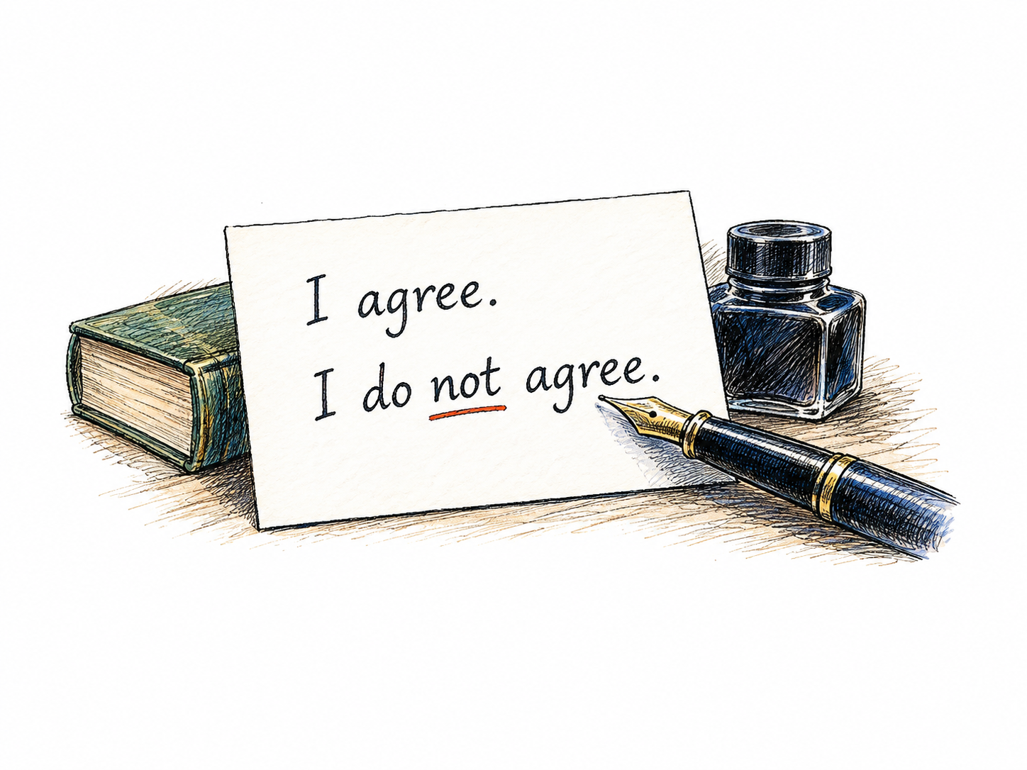 A small white card shows ONLY the necessary paired language example I agree.