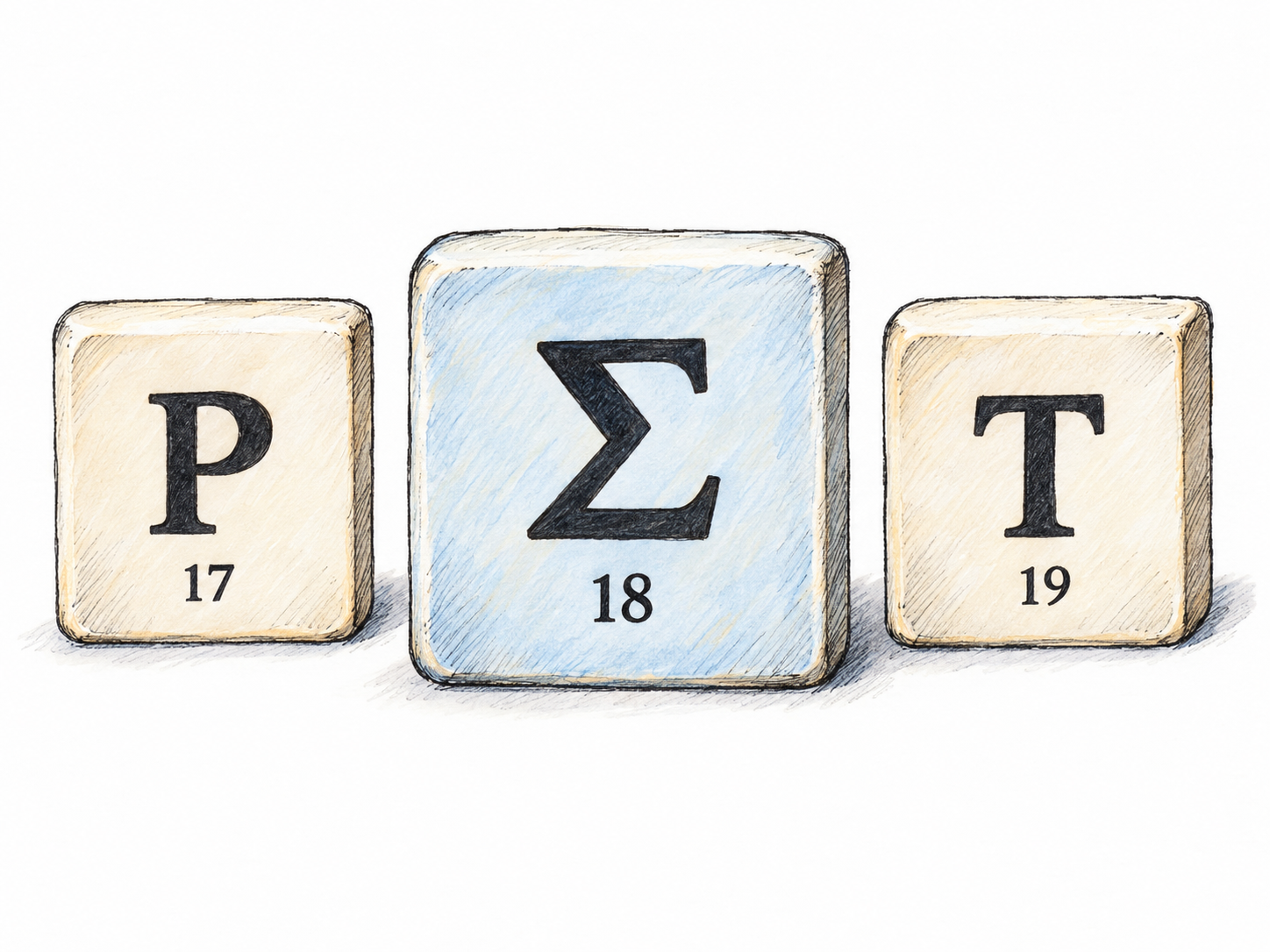 Three adjacent Greek alphabet tiles show Ρ, Σ, Τ with small ordinal numbers 17, 18, 19 beneath them.