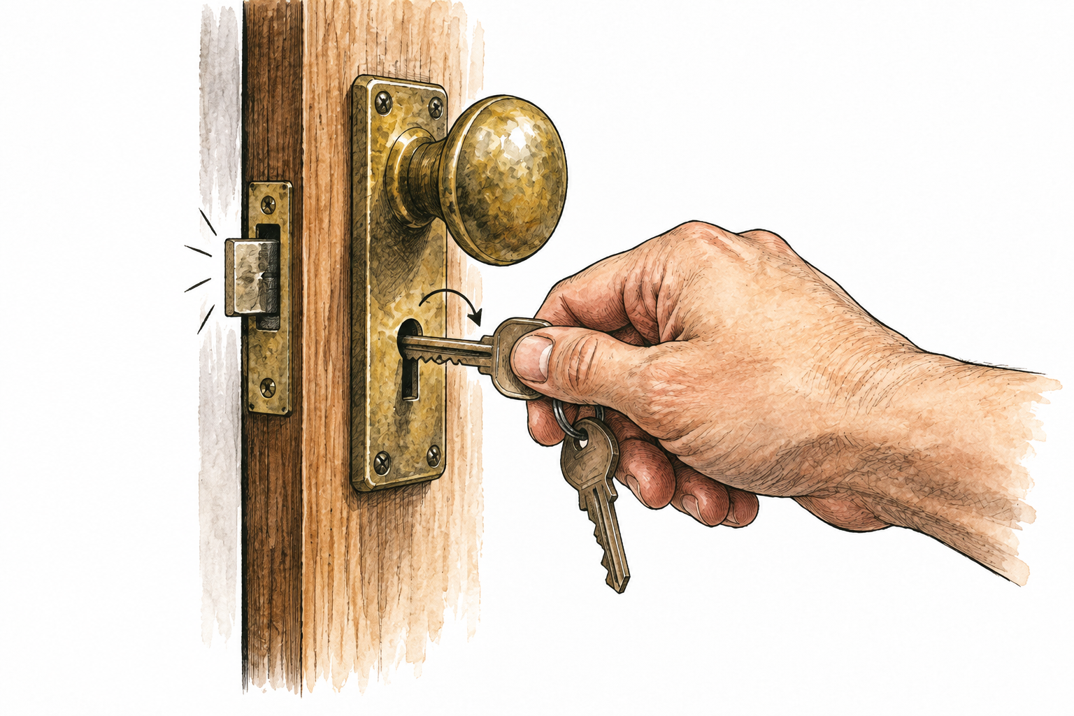 A key fits a lock and turns it open, showing the object's intended function.