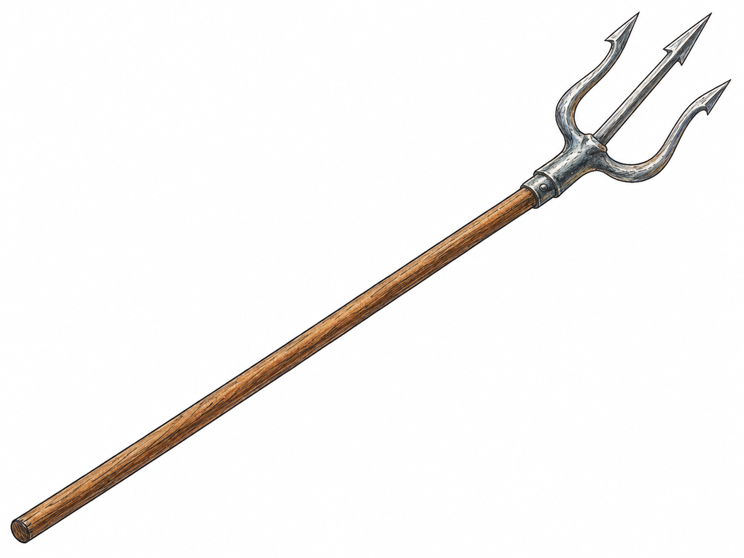 An isolated long-shafted spear with a clearly visible metal head ending in exactly three sharp points.