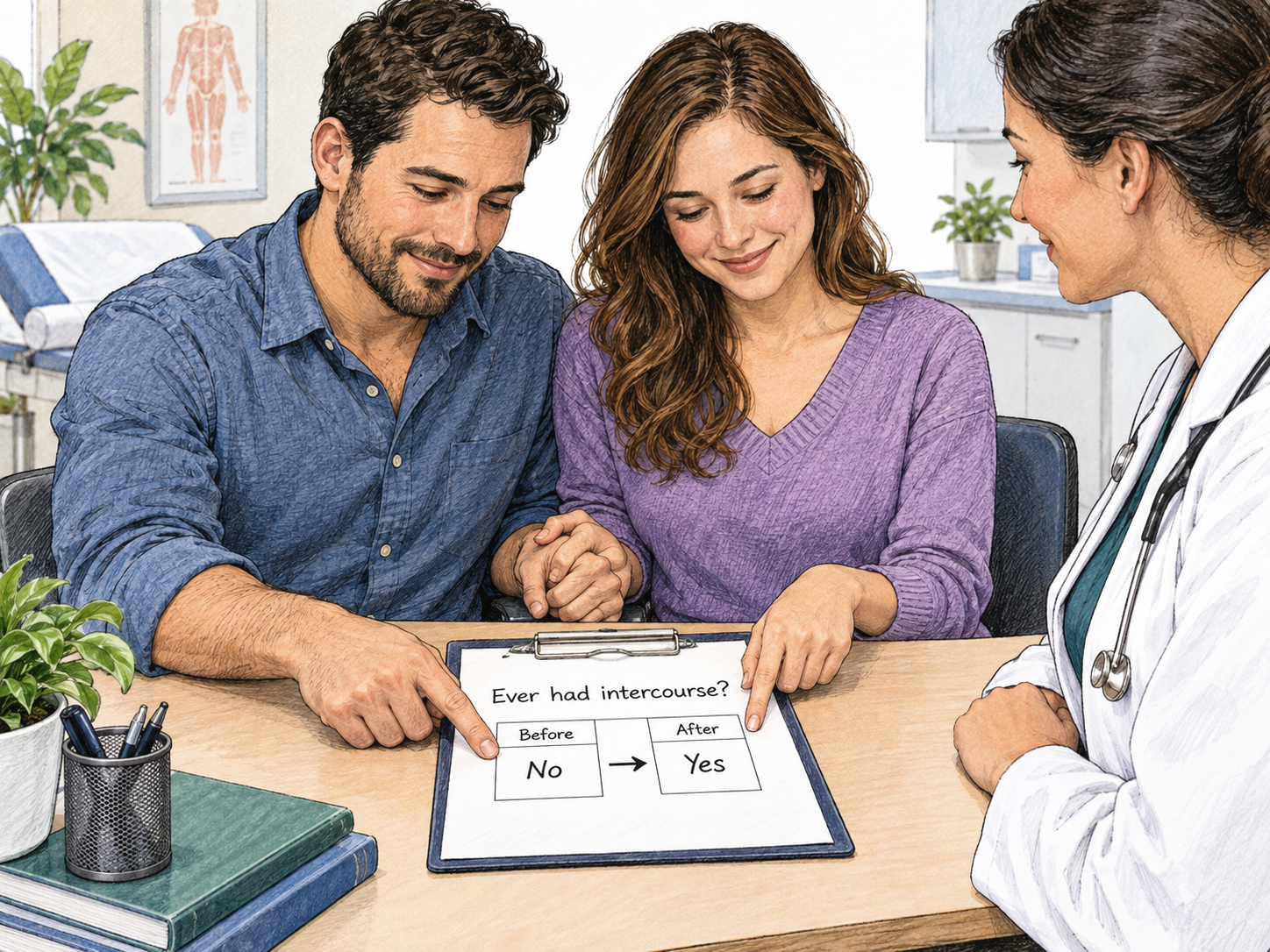 An adult couple documents the transition to first intercourse.