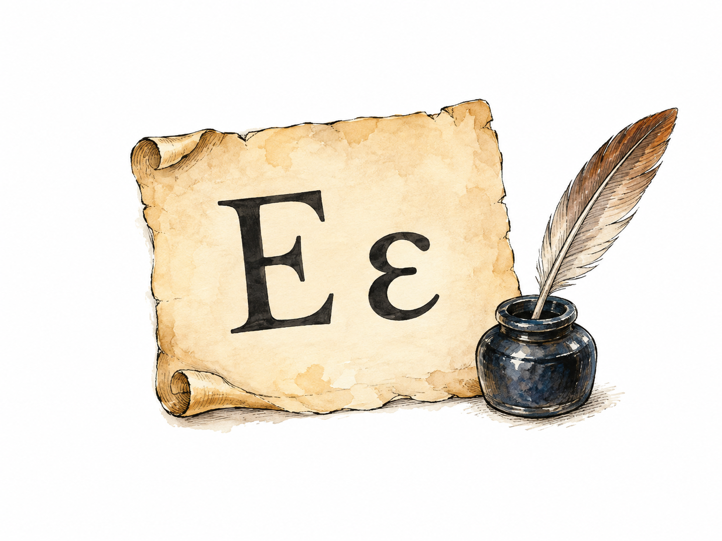 Uppercase and lowercase Greek epsilon Ε ε clearly inscribed as essential letter subjects on plain parchment, no other text.