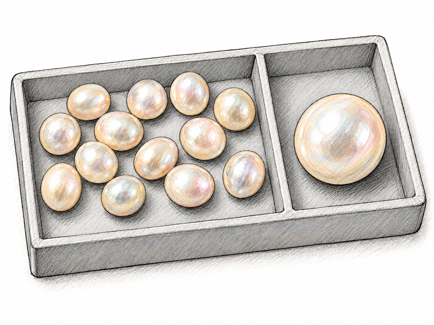 An extraordinary pearl stands without a peer among an array of otherwise fine pearls: a concrete visual example of a thing with no equal.