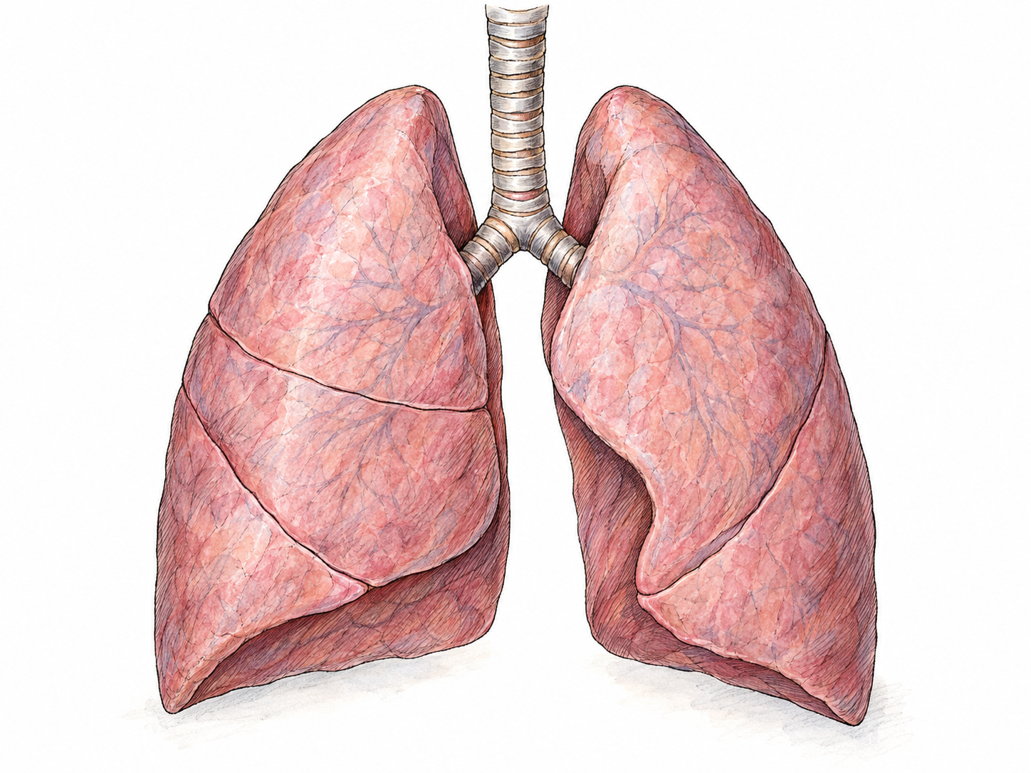 An isolated, anatomically accurate pair of human lungs with the trachea and branching main bronchi, making the lung-related meaning immediately recognizable without text.