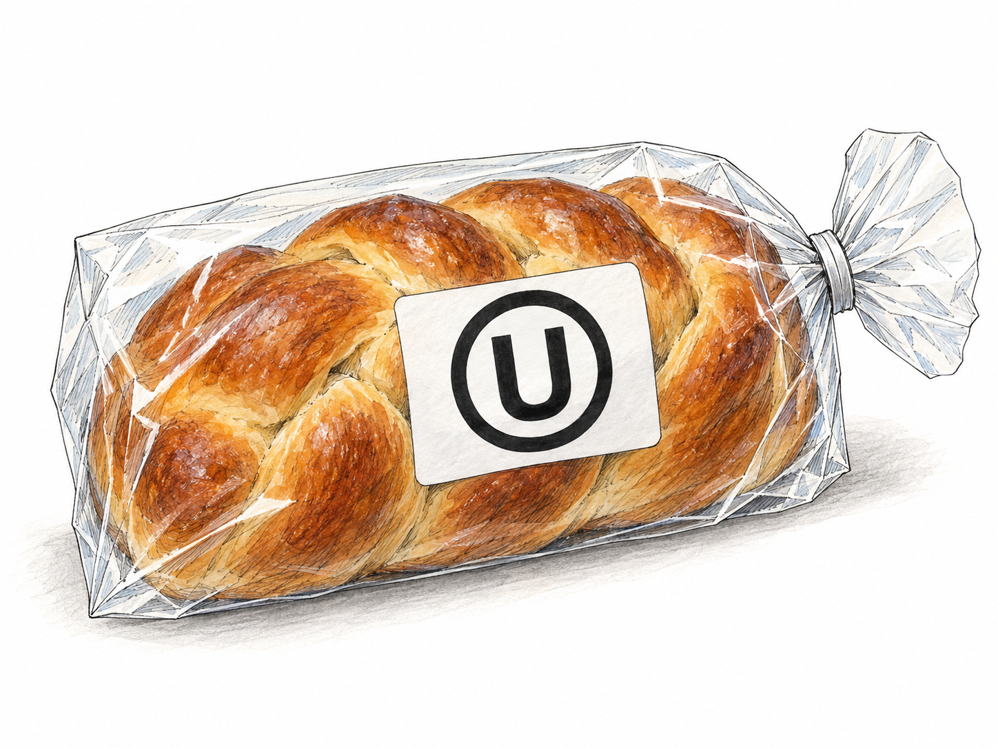 A sealed package of bread with a prominent, intrinsic kosher-certification mark, illustrating the dietary sense rather than attempting to visualize general legitimacy.