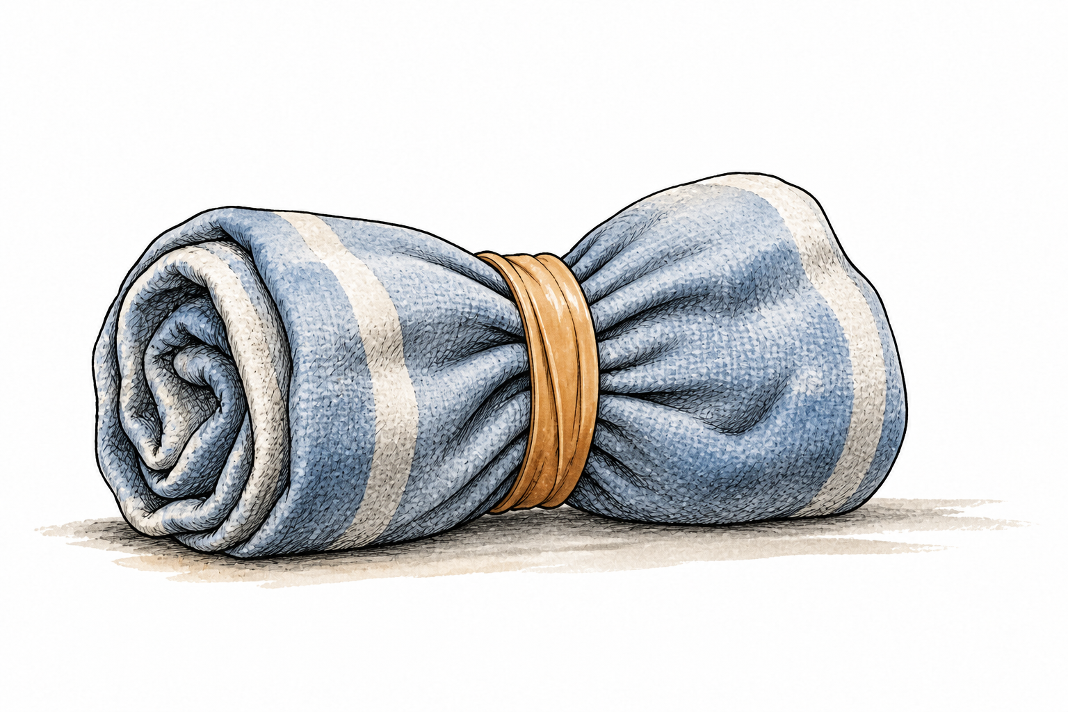 Tight elastic band compresses a rolled soft cloth, restriction clearly visible.