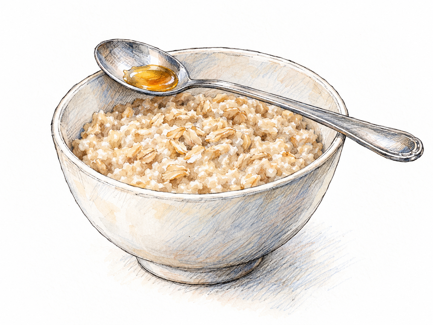 A teaspoon holding just a little golden honey above a plain bowl of oatmeal: a small amount of something desirable that can sweeten the meal.
