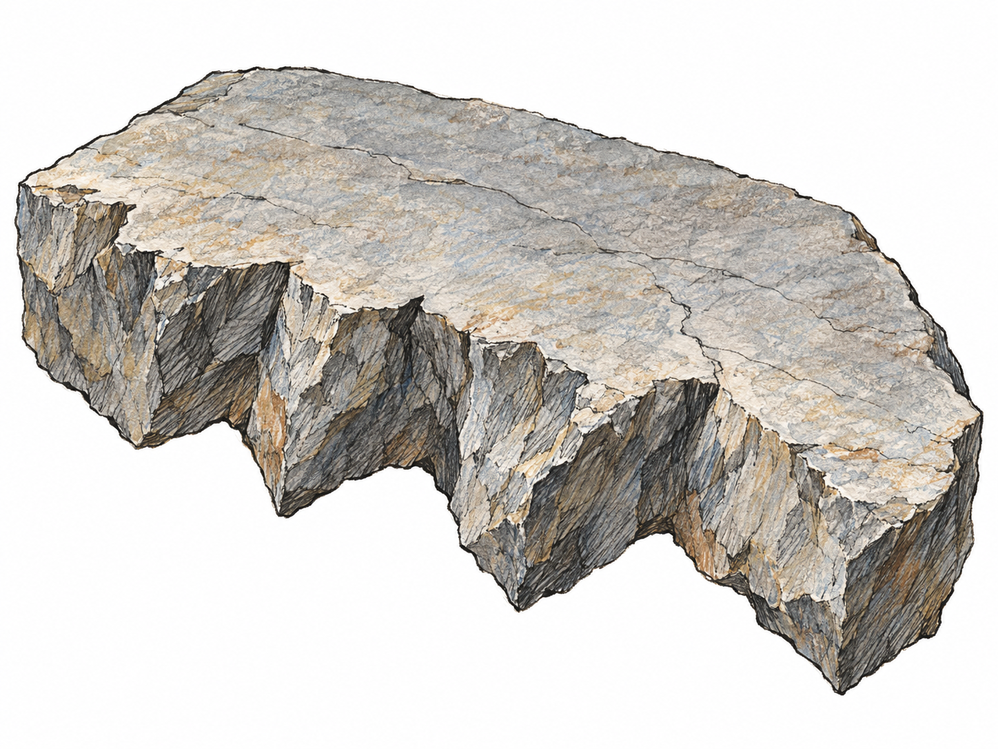 A single broken slab of gray stone with an unmistakably jagged edge: irregular sharp points alternating with deep, uneven notches.