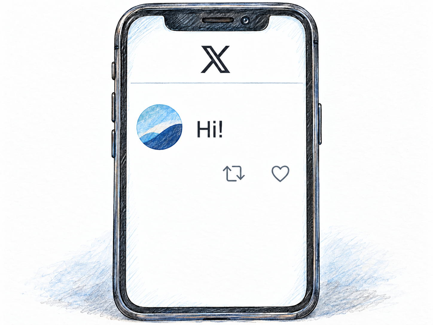 A close-up of a smartphone displaying one brief public microblog post, with a minimal X identifier and recognizable reply, repost, and like controls.