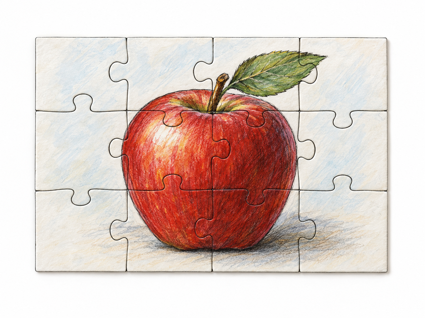 A fully assembled jigsaw puzzle, shown entirely within the frame, with every piece present and no gaps.