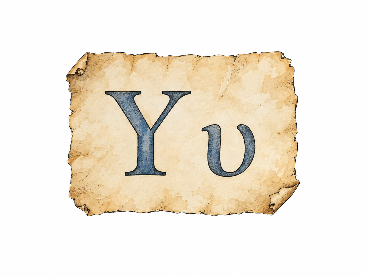 Uppercase and lowercase Greek upsilon Υ υ as essential letter subjects on plain parchment, no other text.
