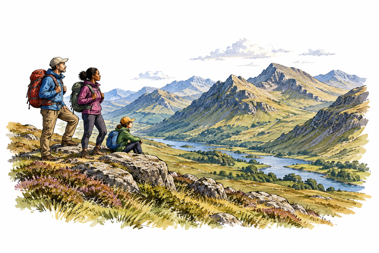 Highland landscape of elevated ridges and valley.