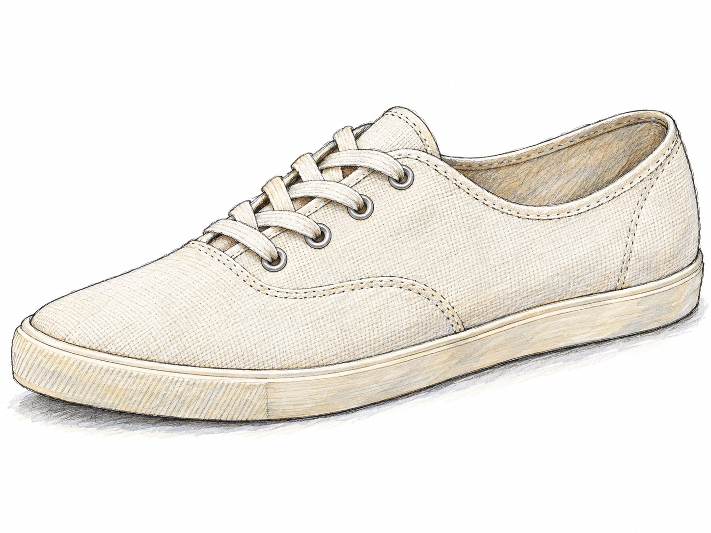 A single simple low-top canvas plimsoll in three-quarter view, clearly showing its lightweight fabric upper and thin rubber sole.