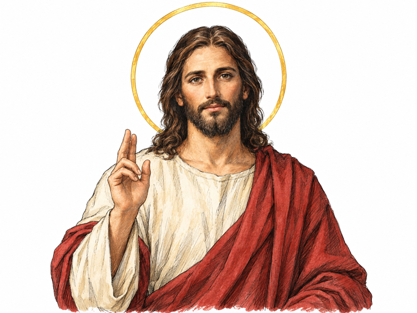 A devotional portrait of Jesus with a distinct thin golden ring of light encircling his head, making the halo the dominant visual feature.