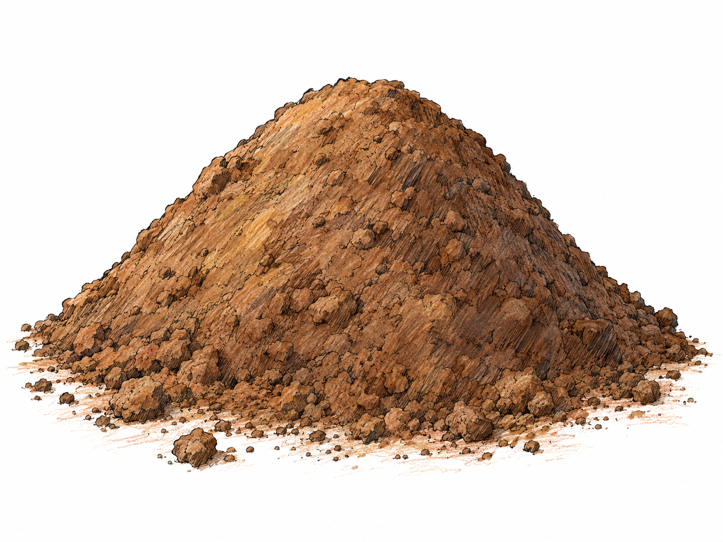 A single rounded mound of loose brown earth rises clearly above a small patch of otherwise level ground, with a few soil clods at its base.