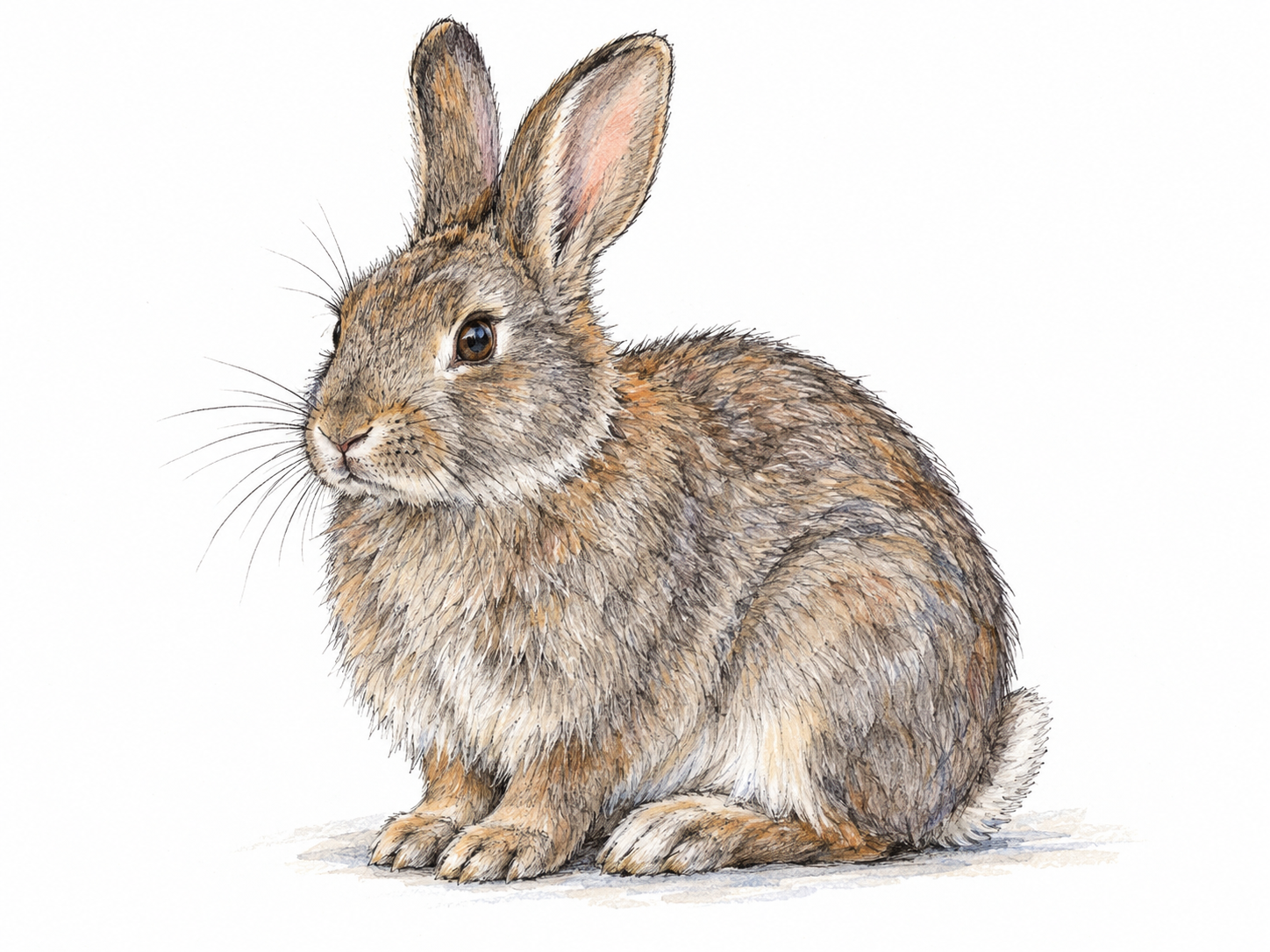 A single fluffy rabbit in three-quarter view, with its soft fur clearly visible along its cheeks, chest, and flanks.