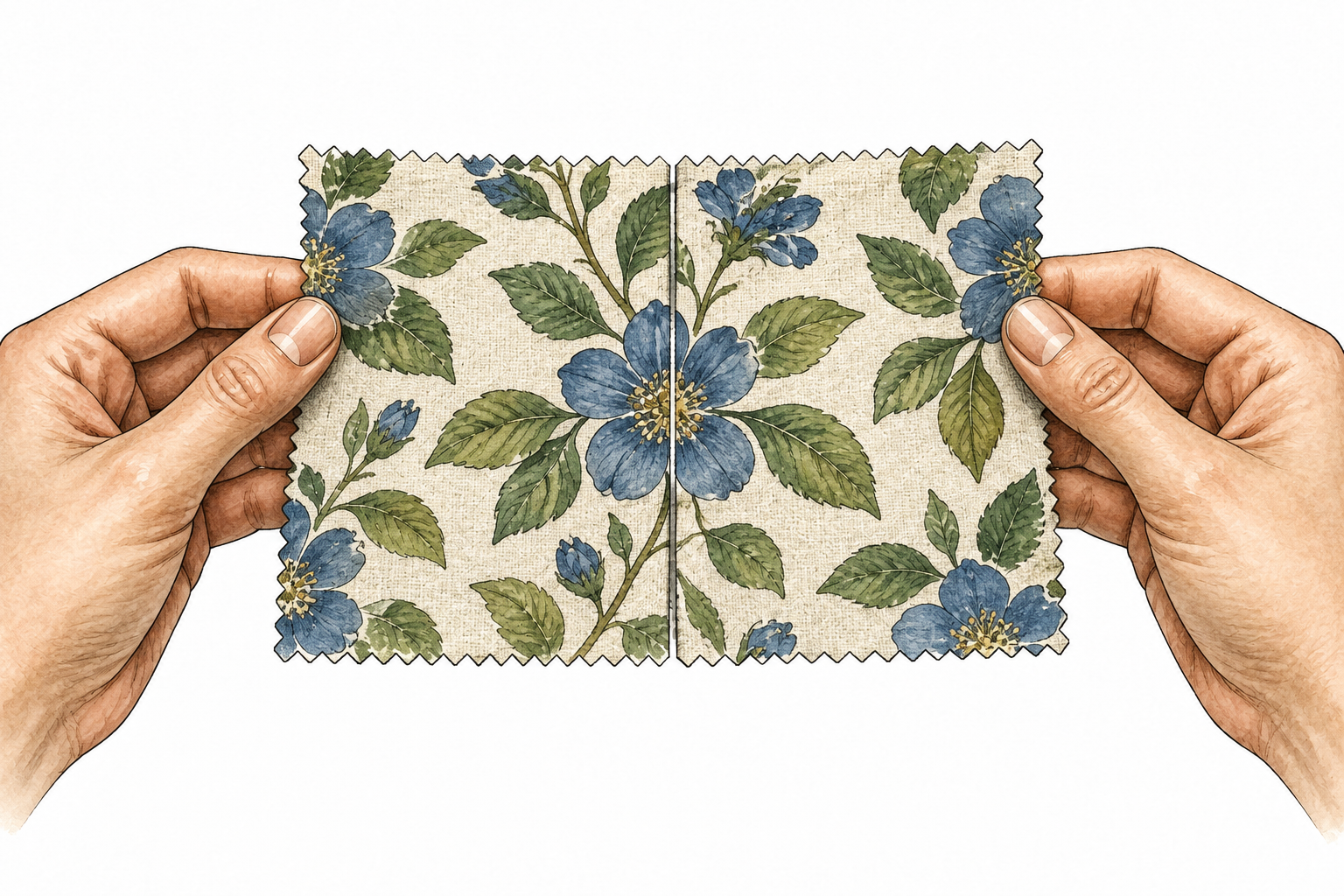 Two identical patterned fabric samples align precisely, matching clearly.